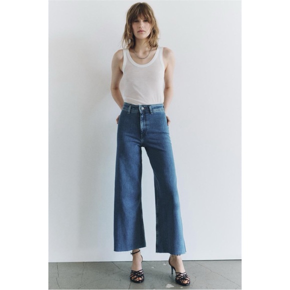 Zara Denim - Zara High Waisted Wide Leg Flare Medium Wash Blue Jeans